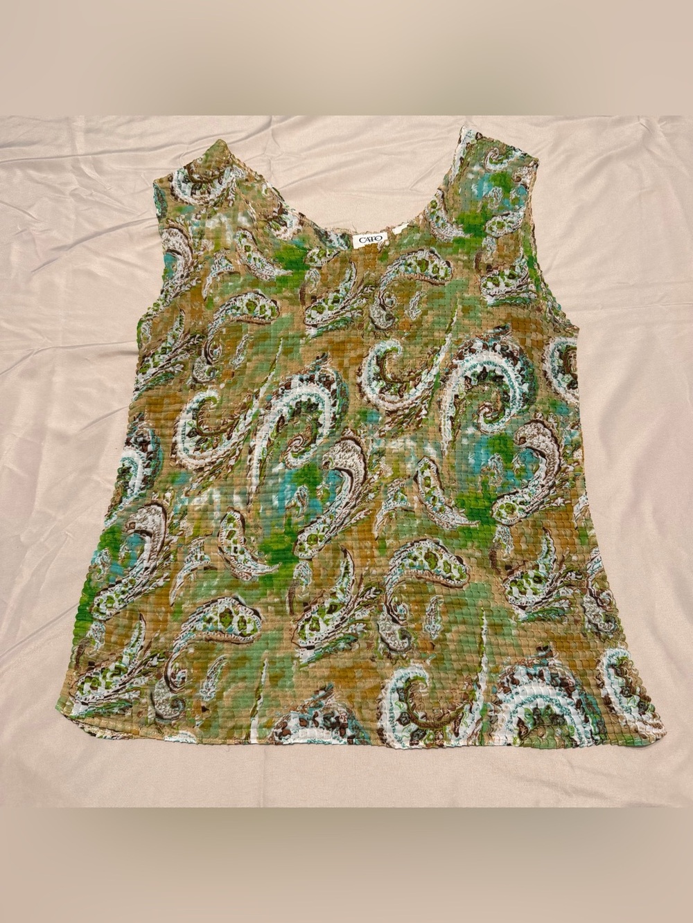 Cato Green and Tan Paisley Tank Top